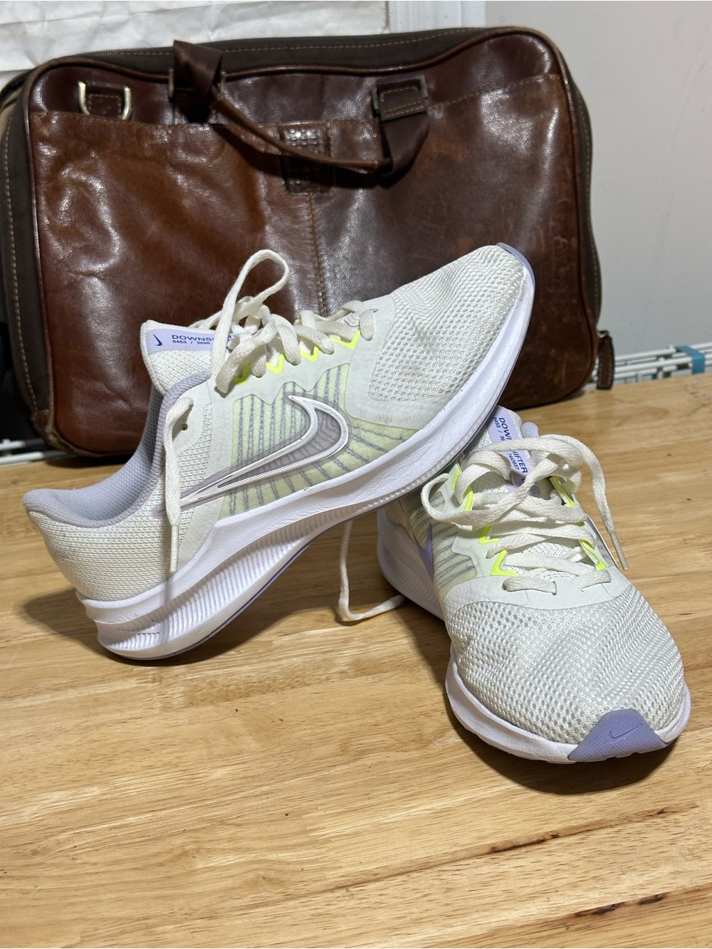 Nike Women’s White Running Shoes with Light Purple & Neon Yellow Accents